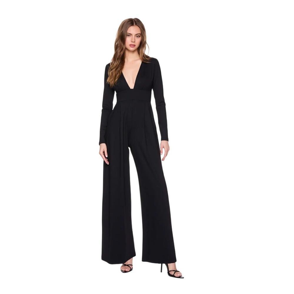 Susana Monaco V neck black wide leg jumpsuit size small with pockets